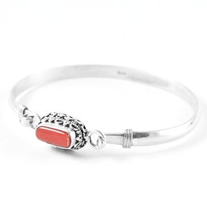 Red Coral Bracelet, Tribal Bracelet, Sterling Silver Bracelet, Boho Bracelet, Natural Red Coral, 92.5 Sterling Silver, Christmas Gift