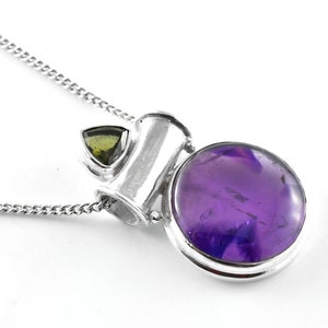 Facettierte Moldavit Halskette mit Trapiche Amethyst, Sterling Silber Anhänger, Weihnachtsgeschenk, Herzchakra
