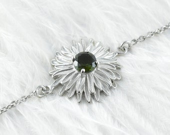 Bracelet moldavite à facettes, argent sterling, pierres précieuses de République tchèque