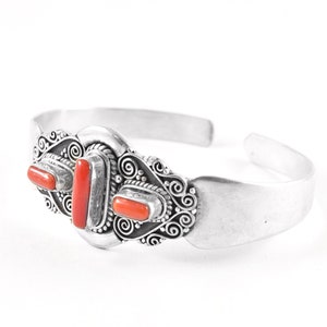 Red Coral Bracelet, Tribal Bracelet, Sterling Silver Bracelet, Boho Bracelet, Natural Red Coral, 92.5 Sterling Silver, Christmas Gift