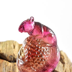 Rare Tourmaline Squirrel Carving, Bicolor Tourmaline, Pink Tourmaline Gemstone - 50.19 Carats