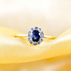 Natural Blue Sapphire Ring with Diamonds, 14K Gold Ring, Blue Sapphire Engagement ring