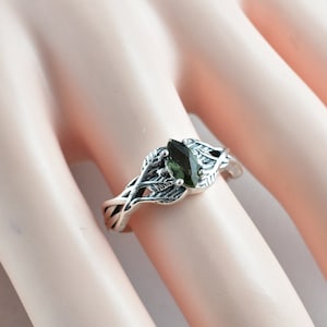 Faceted Moldavite Ring, Authentic Moldavite Sterling Silver Ring