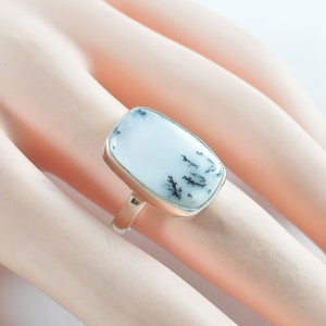 8US Merlinite Sterling Ring, Natural Dendritic Agate Ring, Dendritic Opal, Psilomelane, Sterling Silver Ring, Gift for her, Christmas Gift
