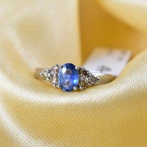 Blue sapphire ring, Natural genuine sapphire engagement ring, Sterling silver ring, September birthstone, Authentic sapphire ring