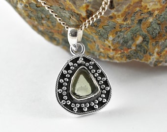 Echte Moldaviet sterlingzilveren ketting – Tsjechische edelsteenhanger