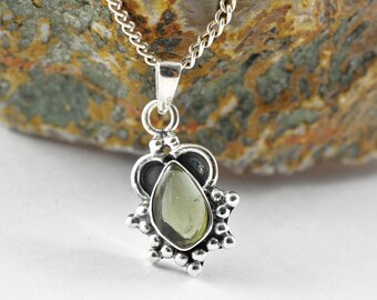 Echte Moldaviet sterlingzilveren ketting - Tsjechische cabochonsieraden