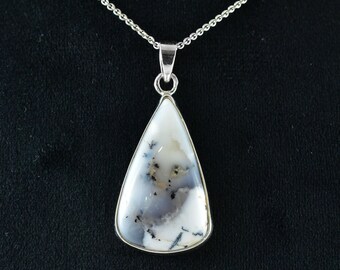 Merlinite Sterling Silver Pendant, Dendritic Agate, Gift for Her