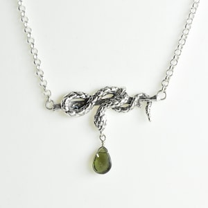 Moldavite Snake Necklace - Moldavite briolette bead Necklace - Natural - Moldavite Faceted - Sterling Silver - Genuine Moldavite
