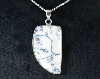 Merlinite Sterling Silver Pendant, Dendritic Agate Jewelry