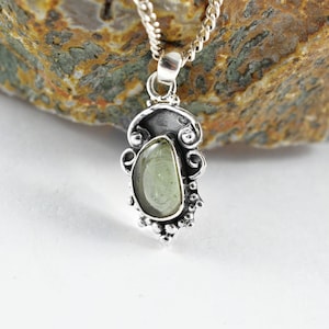 Moldavite Necklace - Genuine Moldavite Cabochon - 925 Sterling Silver - Unique - Moldavite Jewelry - Christmas Gift