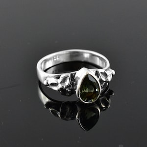 7US Faceted Moldavite Ring, Genuine Moldavite Ring Sterling Silver, Handcrafted