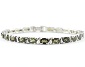 Moldavite Tennis Bracelet, 6x4mm Oval Faceted Moldavite Bracelet, Tennis Bracelet, Sterling Silver Jewelry, Czech Moldavite, Heart Chakra