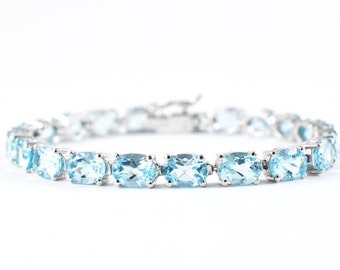 Oval Swiss Blue Topaz Tennis Bracelet, Sterling Silver