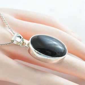 Polished Agnimanitite Cabochon Pendant, Sterling Silver Necklace with Oval cut Agni Manitite, Tektite, Metaphysical