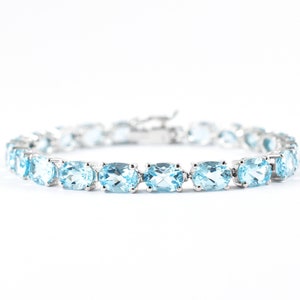 Swiss Blue Topaz Tennis Bracelet, 8X6mm Oval Faceted Blue Topaz, Tennis Bracelet, Sterling Silver Jewelry, Natural Swiss Blue Topaz