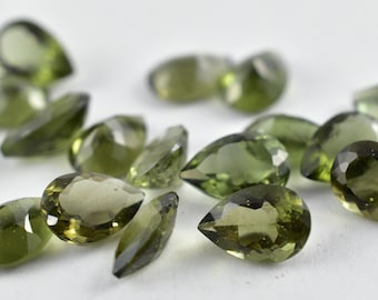 Faceted Teardrop Moldavite Gemstone, Genuine Czech Crystal (9x6mm)