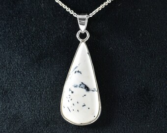 Merlinite Sterling Silver Teardrop Pendant, Dendritic Agate