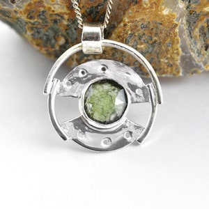 Natural Moldavite Pendant, Semi-Faceted Moldavite Necklace Sterling Silver, Genuine Moldavite from Czech Republic