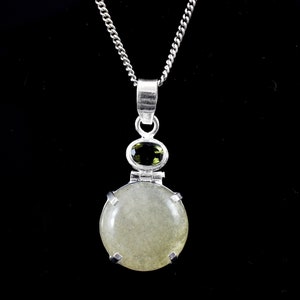 Moldavite Pendant with Libyan Dessert Glass Cabochon, Sterling Silver Pendant, Christmas gift, Heart Chakra