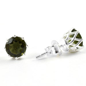 Moldavite Earrings, Sterling Silver Earrings, 7mm Stud Earrings Genuine Moldavite