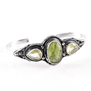 Moldavite and LDG Bracelet, Semi Faceted Moldavite Bracelet, Handmade Sterling Silver Bracelet, Moldavite & Libyan Dessert Glass