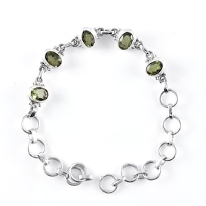 Moldavite Bracelet, Faceted Moldavite Bracelet Sterling Silver, 7x5mm Oval Moldavite Bracelet, Genuine Czech Republic Moldavite
