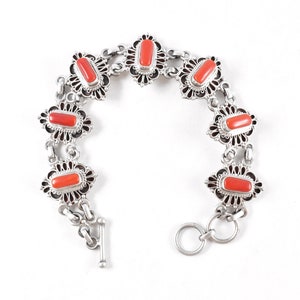 Red Coral Bracelet, Tribal Bracelet, Sterling Silver Bracelet, Boho Bracelet, Natural Red Coral, 92.5 Sterling Silver, Christmas Gift