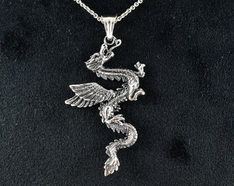 Winged Dragon Sterling Silver Pendant, Celtic Amulet