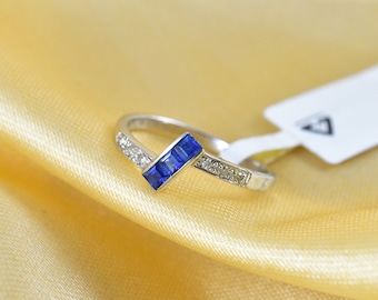 Blue sapphire ring with diamonds, Sapphire engagement ring, Sterling silver Promise Ring