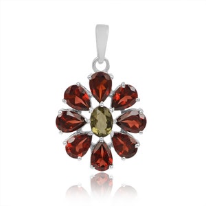 Genuine Moldavite 8*6mm Necklace with Natural Garnets made in Sterling Silver, Moldavite from Czech Republic