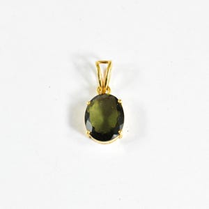 14k Gold Moldavite Pendant, Oval Faceted Moldavite, Authentic Moldavite 14k Solid Gold Pendant, Dainty Pendant