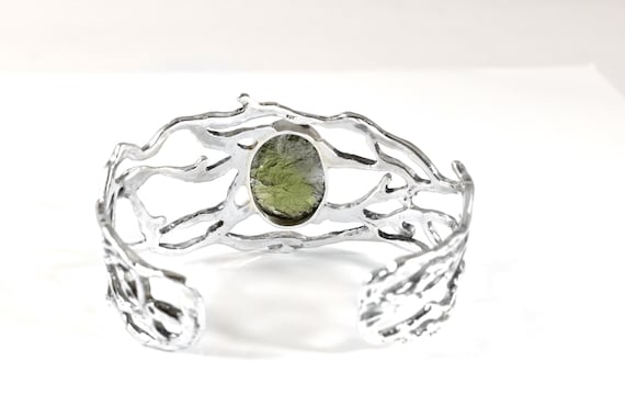 モルダバイトブレスレット、セミファセットモルダバイトブレスレット