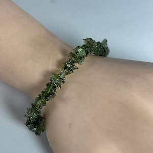 Moldavite Chip Bead Bracelet, Polished Moldavite Bead, Stretchy Bracelet, Genuine Moldavite