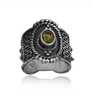 Unique Faceted Moldavite Ring, Authentic Moldavite Sterling Silver Ring