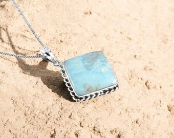 Colgante de Larimar, forma de cojín, plata de ley (cadena NO incluida)