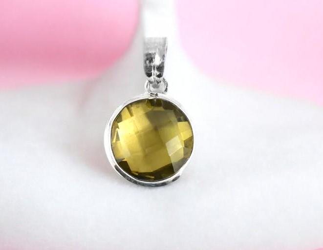 Lemon Quartz Pendant, 925 Sterling Silver, Yellow Color