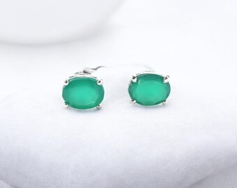 Boucles d'oreilles en argent sterling avec onyx vert, cadeau d'anniversaire minimaliste avec pierres précieuses