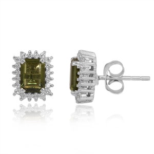 Moldavite Stud Earrings, 7x5mm Faceted Moldavite Sterling Silver Earrings, Natural Moldavite from Czech Republic, Gift for her, Christmas