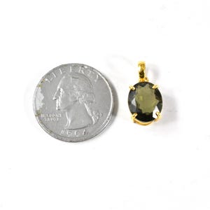 14k Gold Moldavite Pendant, Oval Faceted Moldavite, Authentic Moldavite 14k Solid Gold Pendant, Dainty Pendant