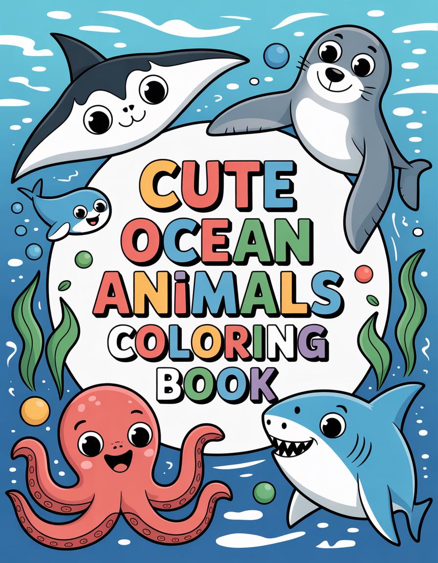 Cute Ocean Animals Coloring Book for Kids! Printable Digital Instant ...