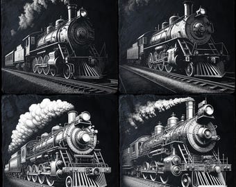 Vintage Steam Train PNG Set: Laser Engraving Files (Digital Download)