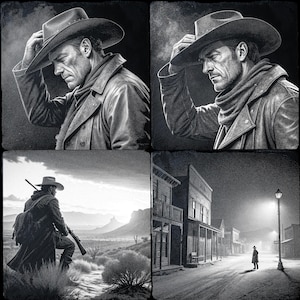 Set of 4 Western PNG Files for Laser Engraving | Cowboy, Horse, Revolver, Ranch Art | CNC xTool Lightburn Co2 Etching, Laser Burn Cut File