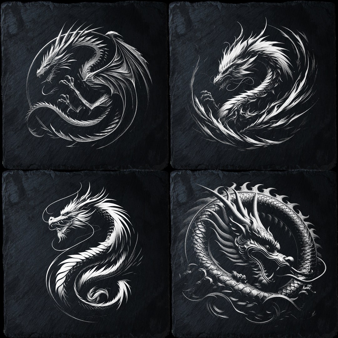 4 Dragons Pack Png|laser Engraving File|slate Coaster|mythological ...