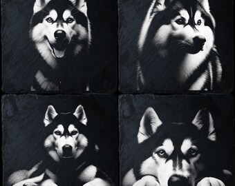 Pakiet 4 Husky | Pakiet plików laserowych | Wypalanie laserowe PNG | Grawerowanie łupkowe | Grawerowanie podstawek | Amerykański | Lightburn | Glowforge | Xtool | CNC
