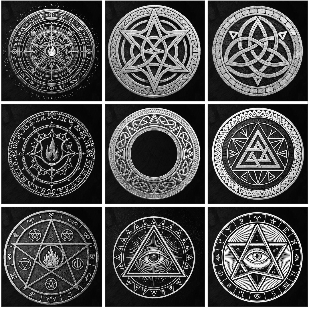 Magic Circle Runes Bundle | 9 Laser Engraving PNG Files for Slate ...