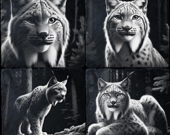 Lynx Set di 4 file PNG per incisione laser su ardesia naturale - CNC, CO2, Lightburn, Glowforge, Xtool, arte fai da te