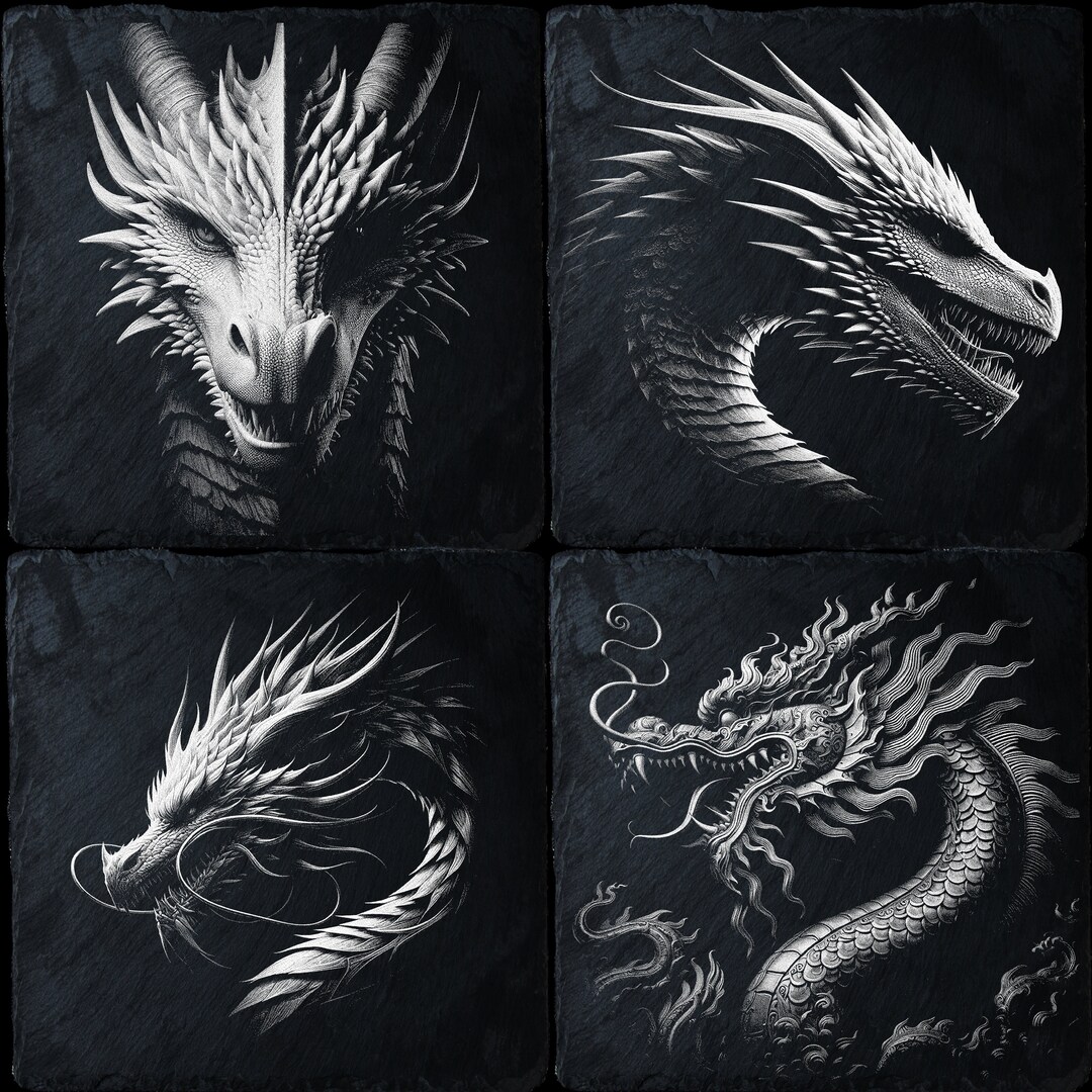 4 Dragons Pack Png|laser Engraving File|slate Coaster|mythological ...