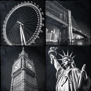 Set of 4 Laser Engraving Files: DIY CNC Designs - Iconic Landmarks - Digital Download