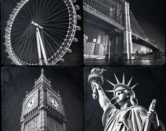 Set of 4 Laser Engraving Files: DIY CNC Designs - Iconic Landmarks - Digital Download